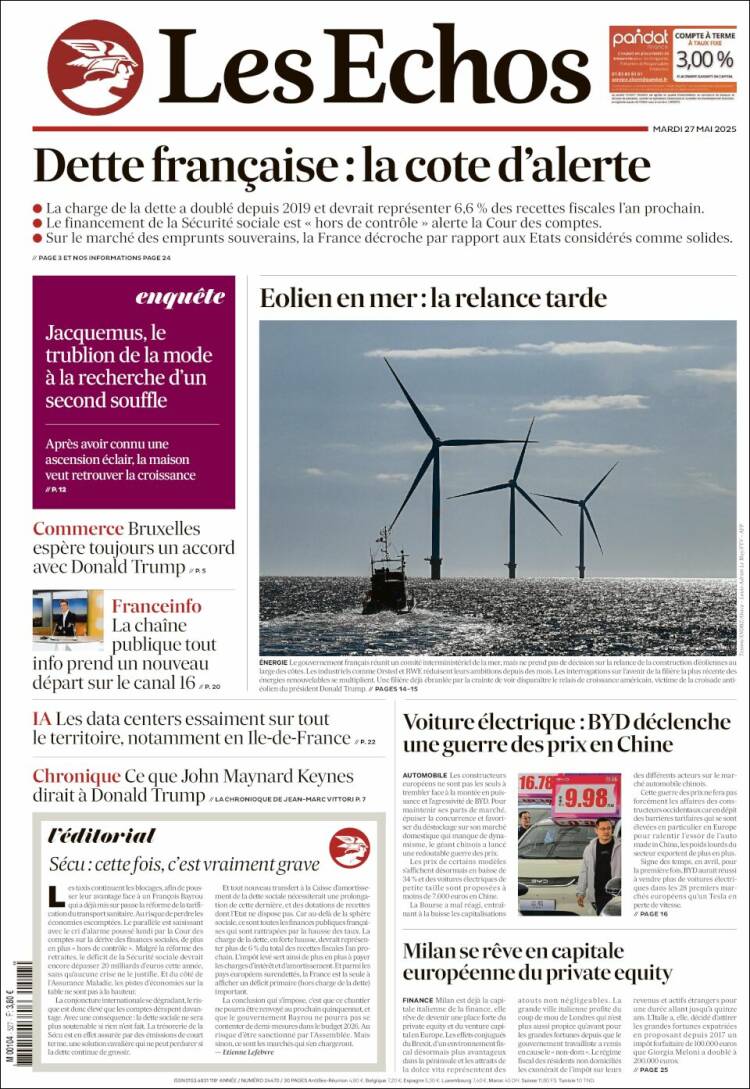 Portada de Les Echos (France)