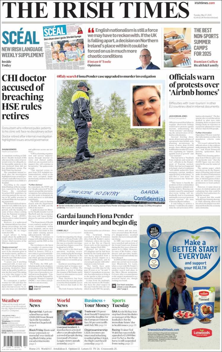 Portada de Irish Times (Irlande)