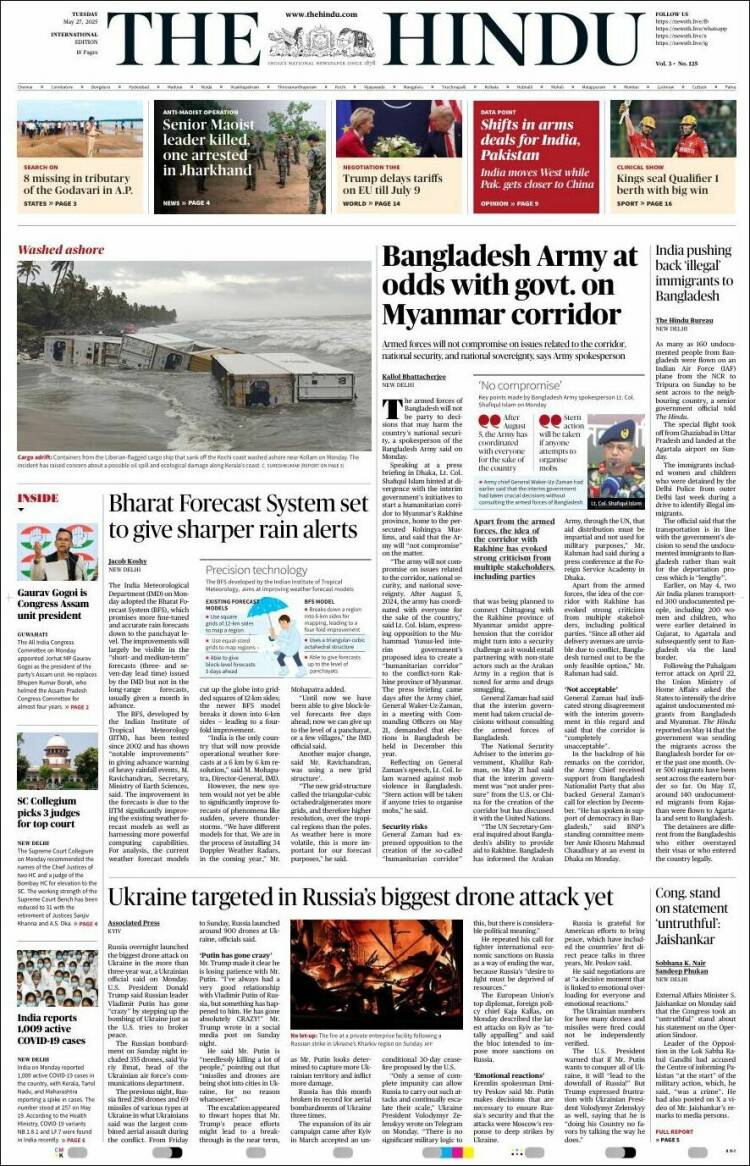 Portada de The Hindu (Inde)