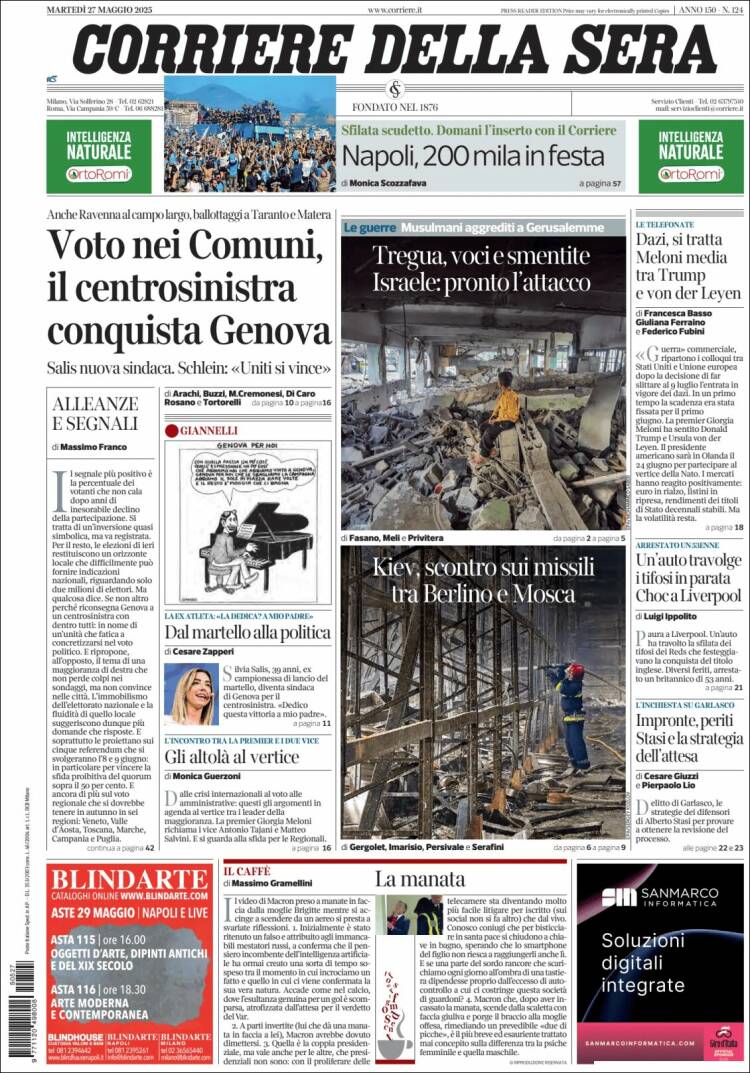 Portada de Corriere della Sera (Italy)