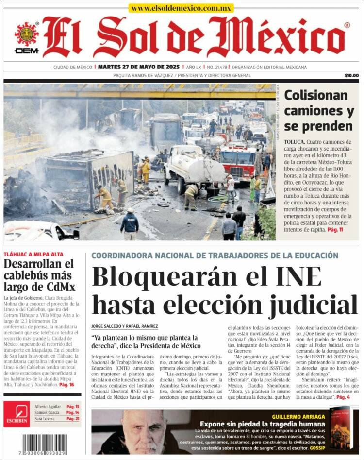 Portada de El Sol de México (México)