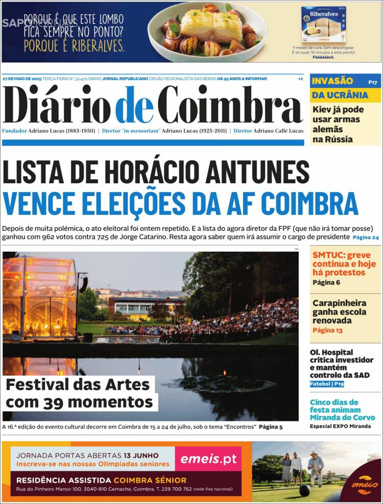 Portada de Diário de Coimbra (Portugal)