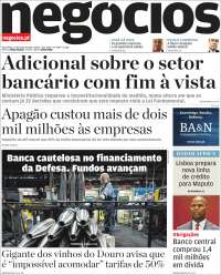 Portada de Jornal de Negócios (Portugal)