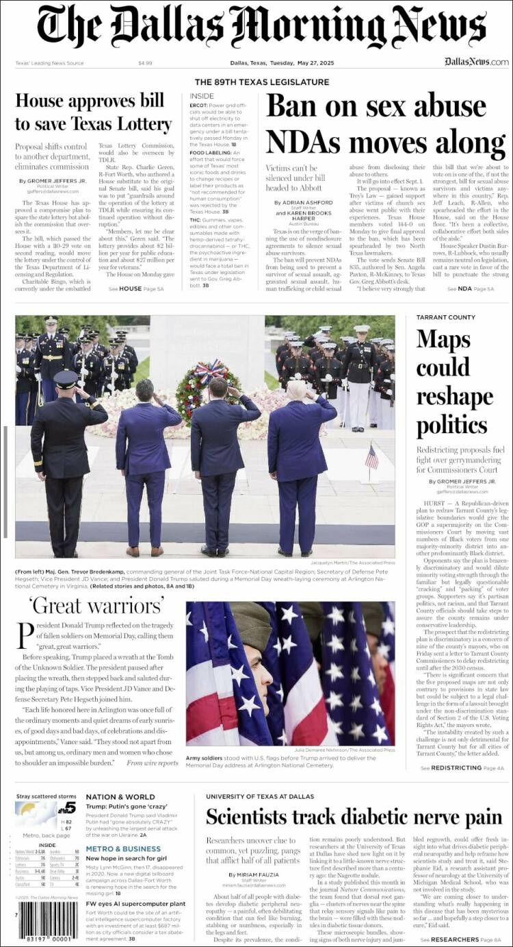 Portada de Dallas Morning News (USA)