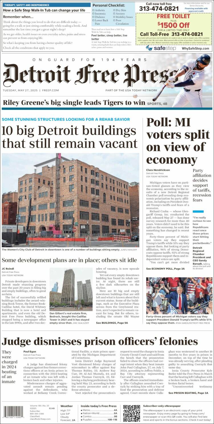 Portada de Detroit Free Press (USA)