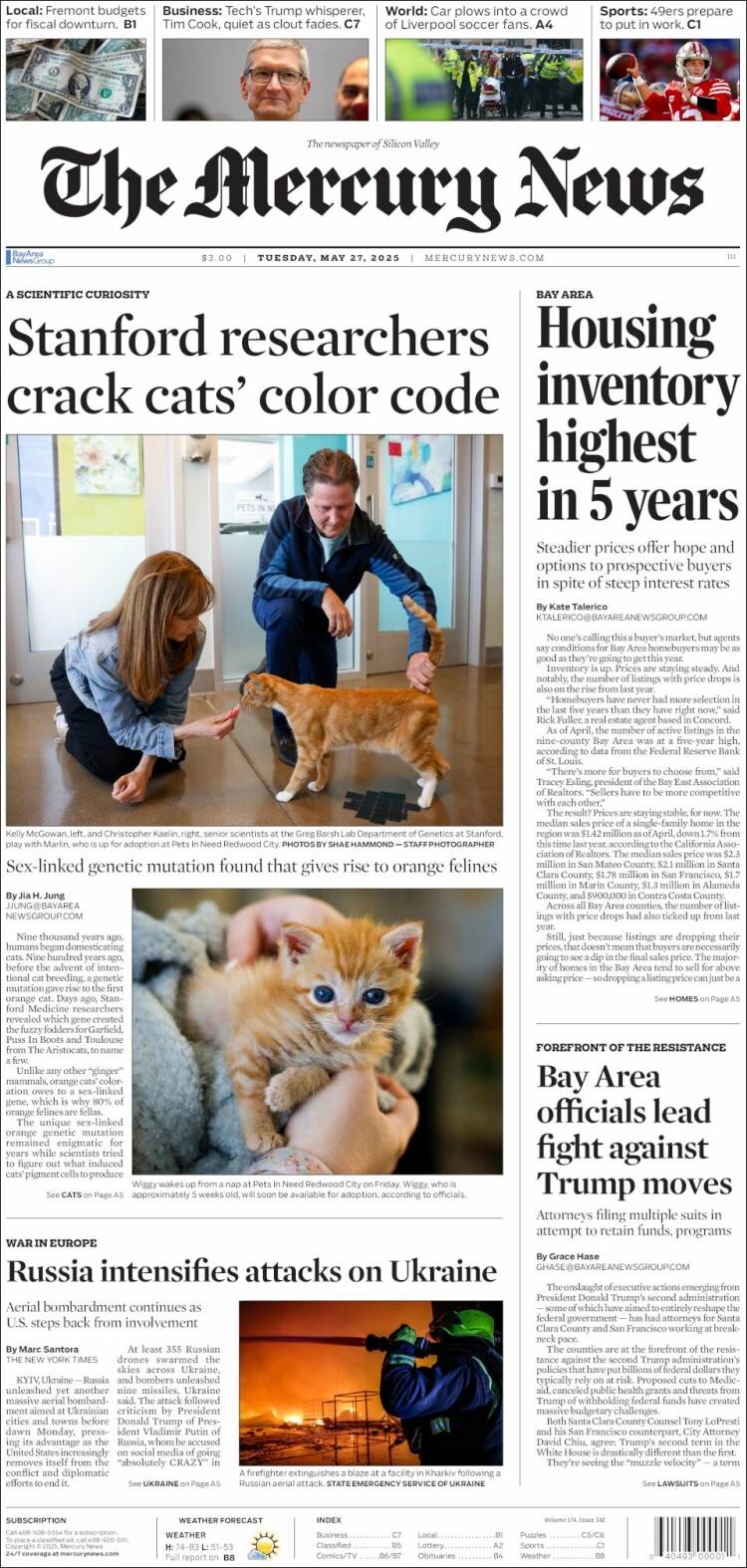 Portada de San Jose Mercury News (USA)