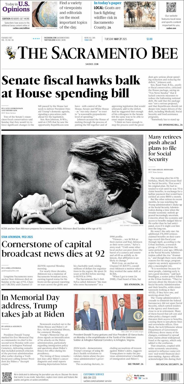 Portada de The Sacramento Bee (USA)