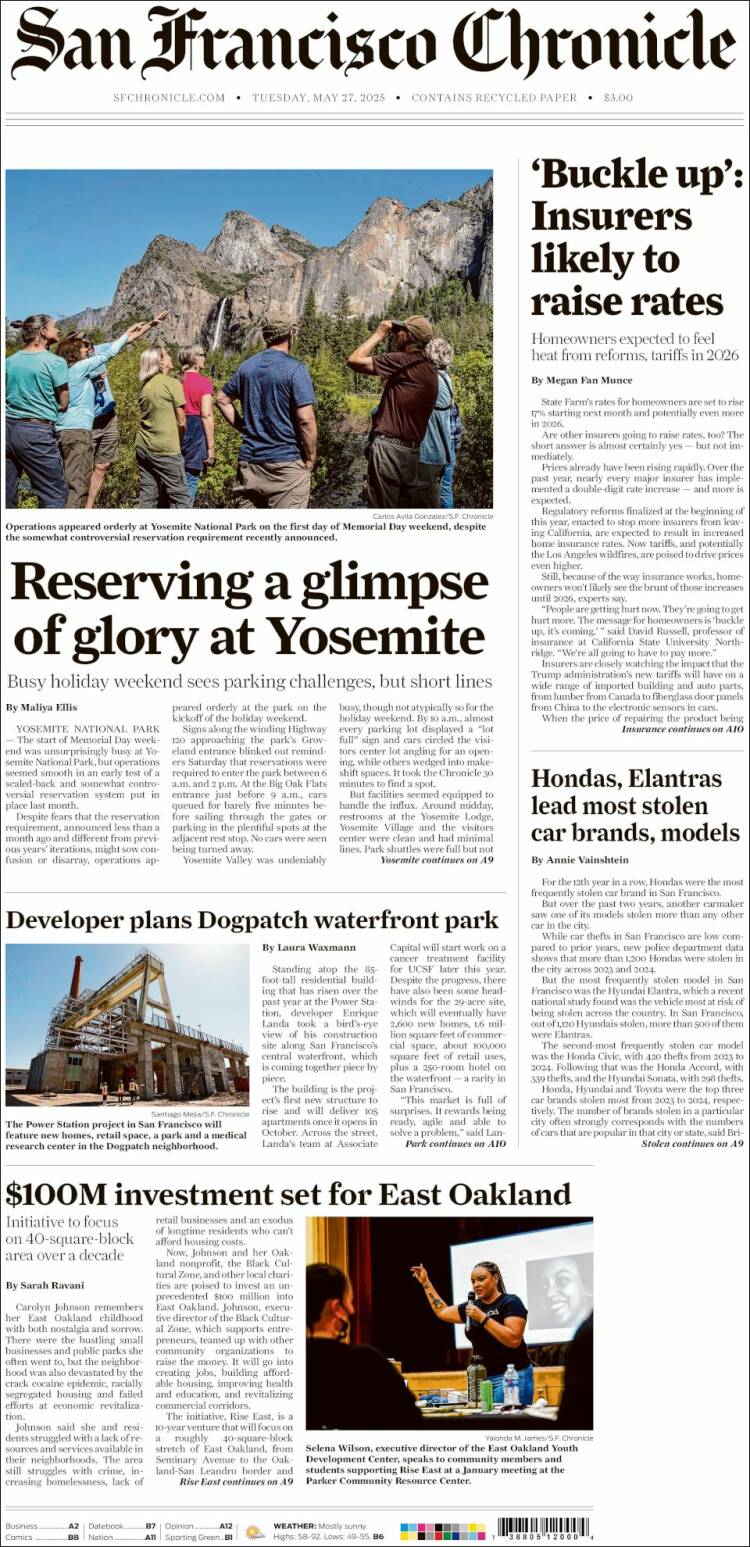 Portada de San Francisco Chronicle (USA)