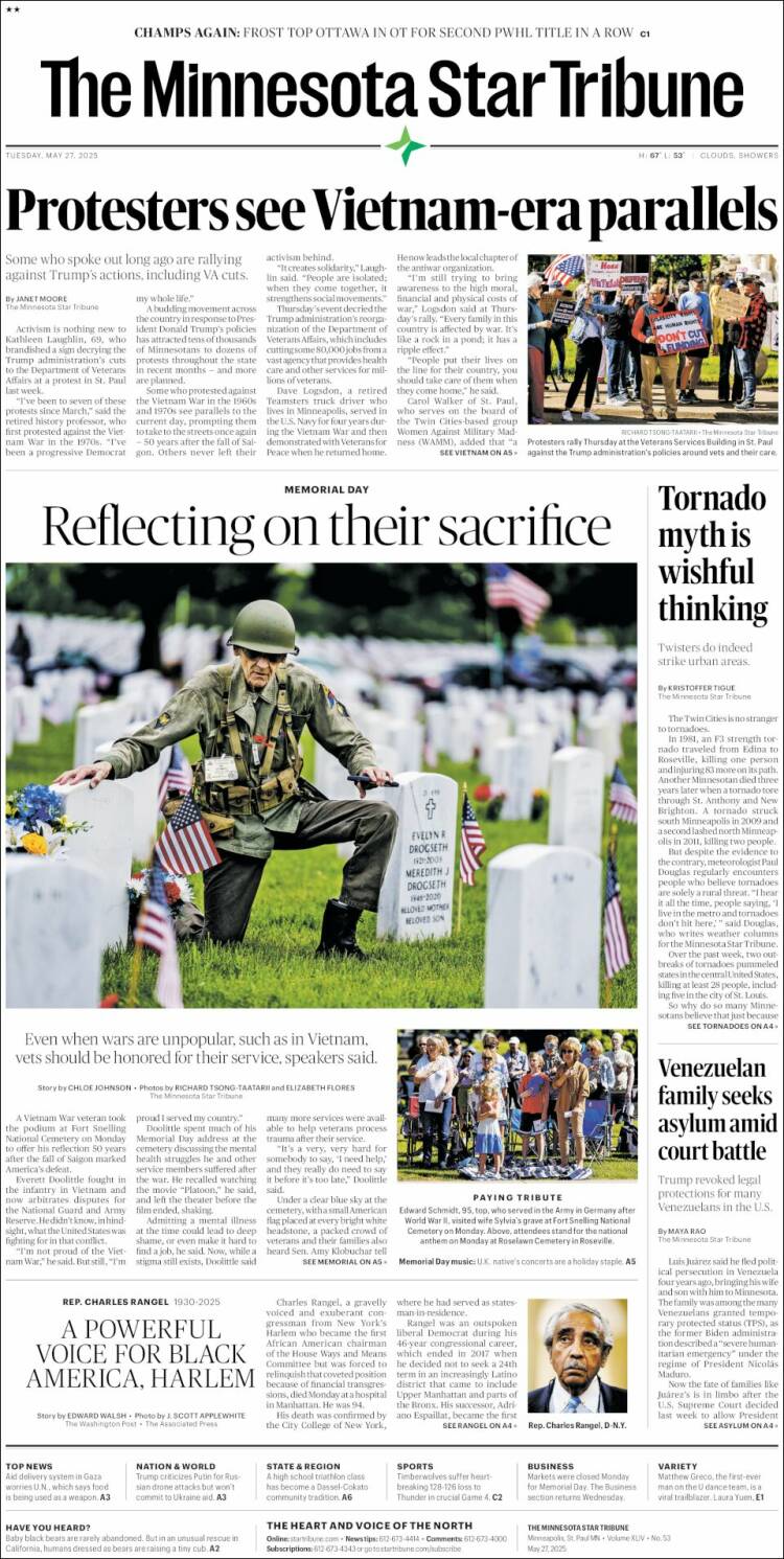 Portada de Star Tribune (USA)