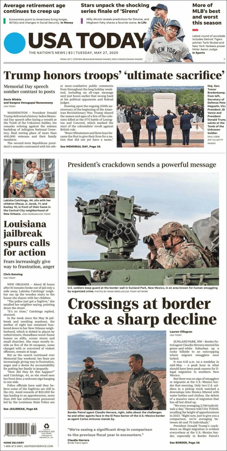 Portada de USA Today (USA)