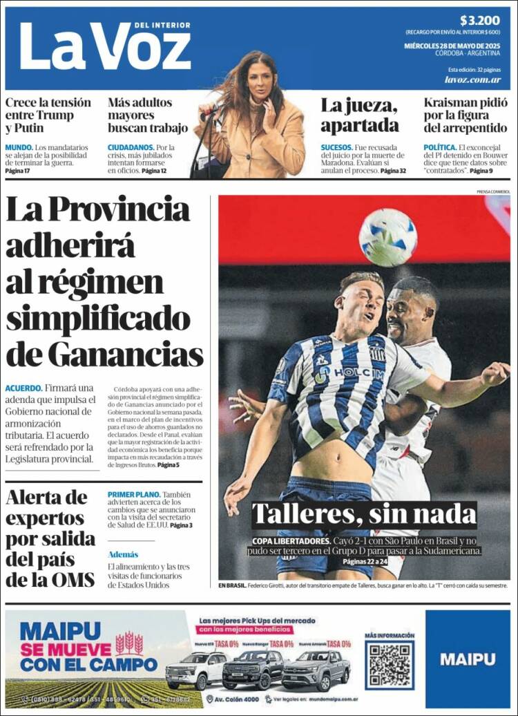 Portada de La Voz del Interior (Argentina)