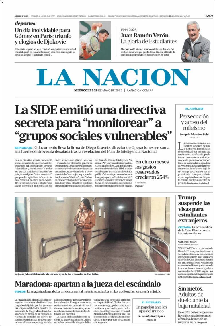 Portada de La Nación (Argentina)