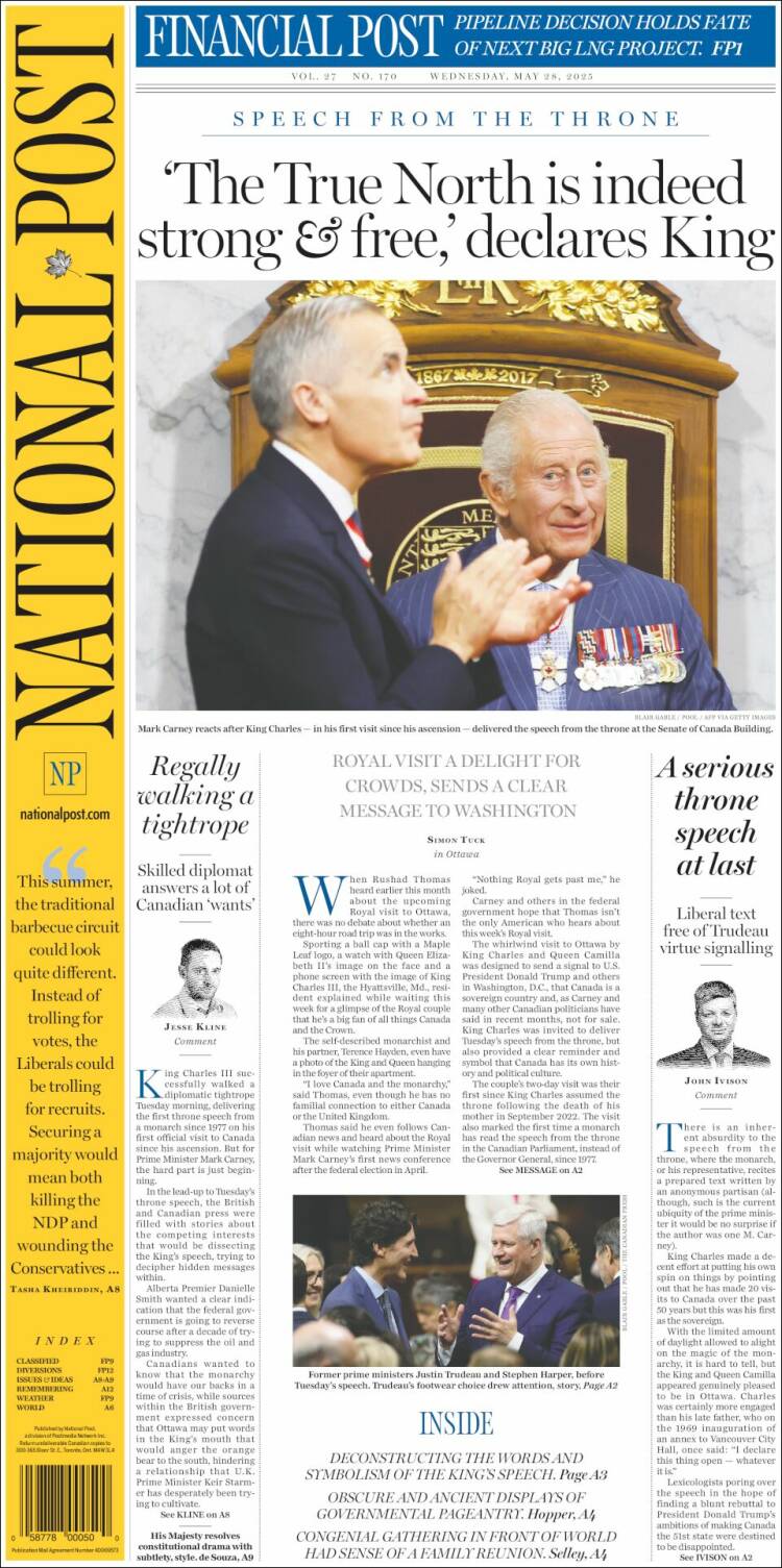 Portada de The National Post (Canada)