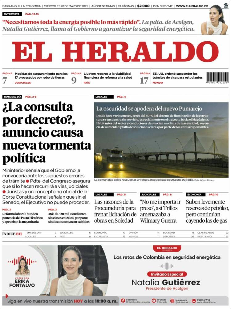 Portada de El Heraldo (Colombia)