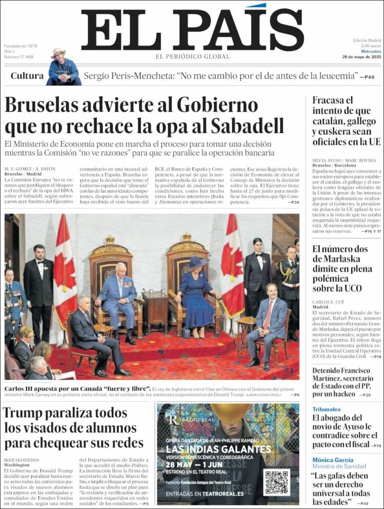 Portada de El País (Spain)