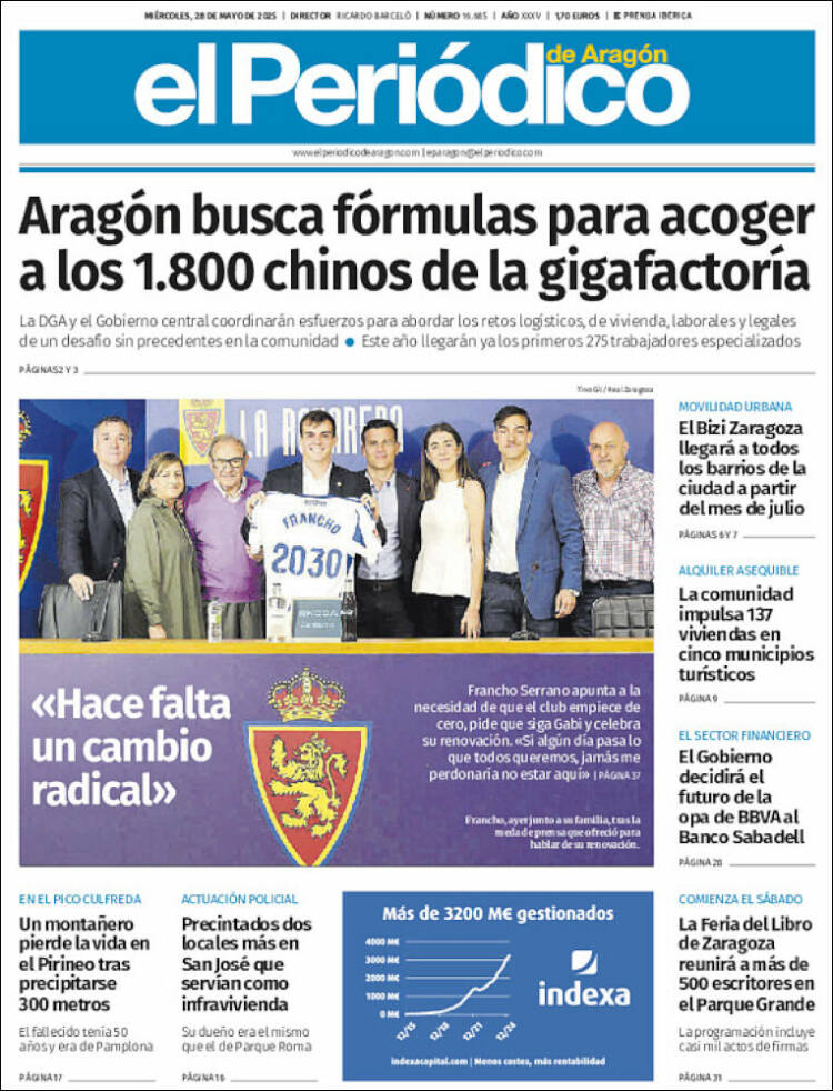 Portada de El Periódico de Aragón (Spain)