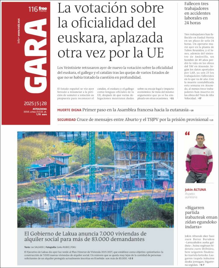 Portada de Gara (Spain)