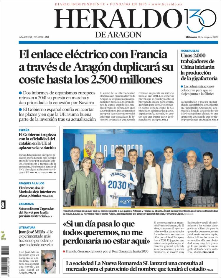 Portada de Heraldo de Aragón (Spain)