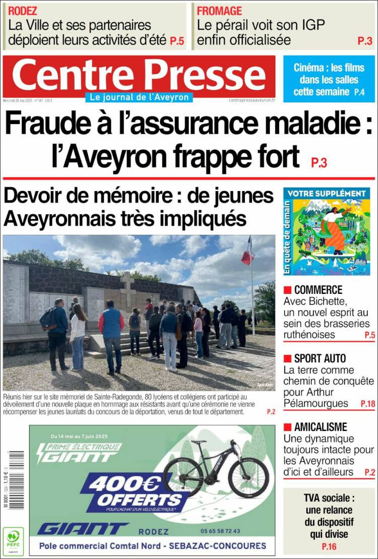 Portada de Centre Presse (France)