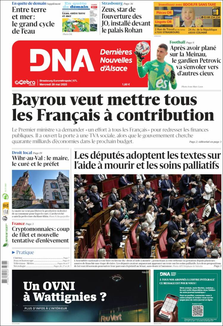 Portada de Les Dernières Nouvelles d'Alsace (France)