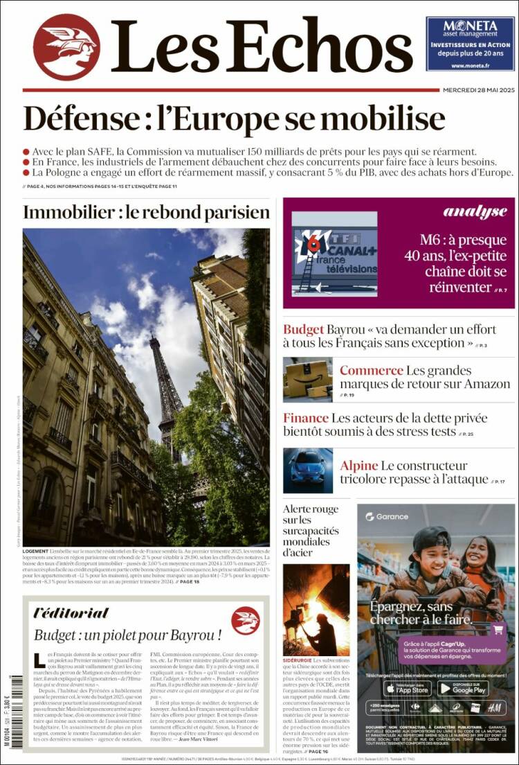 Portada de Les Echos (France)