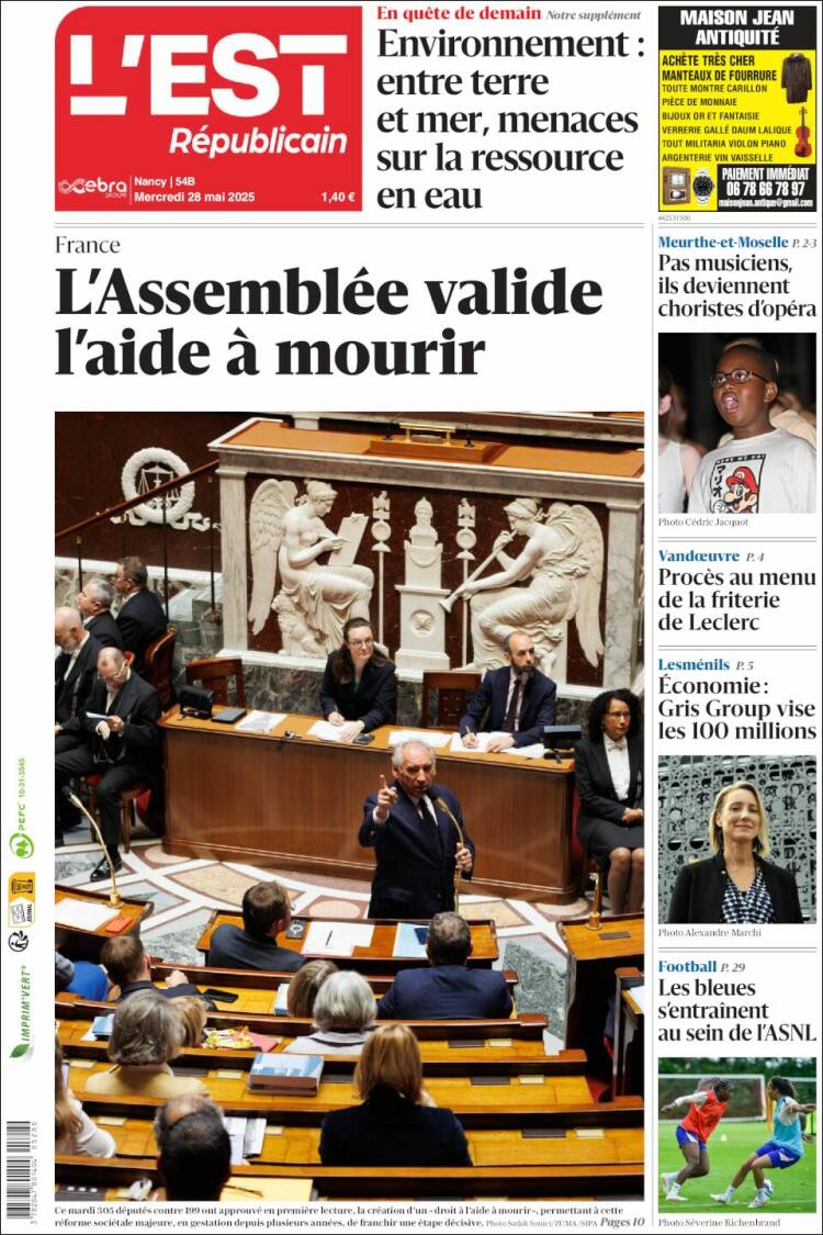 Portada de L'Est Republicain (France)