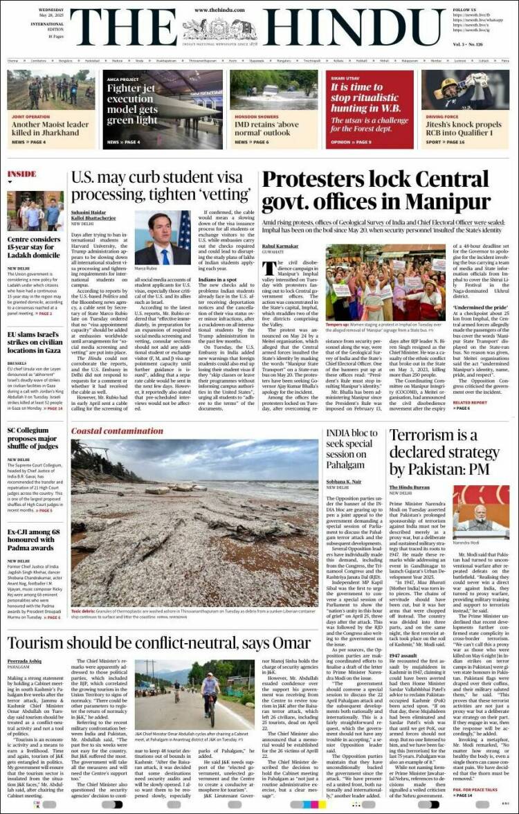 Portada de The Hindu (India)