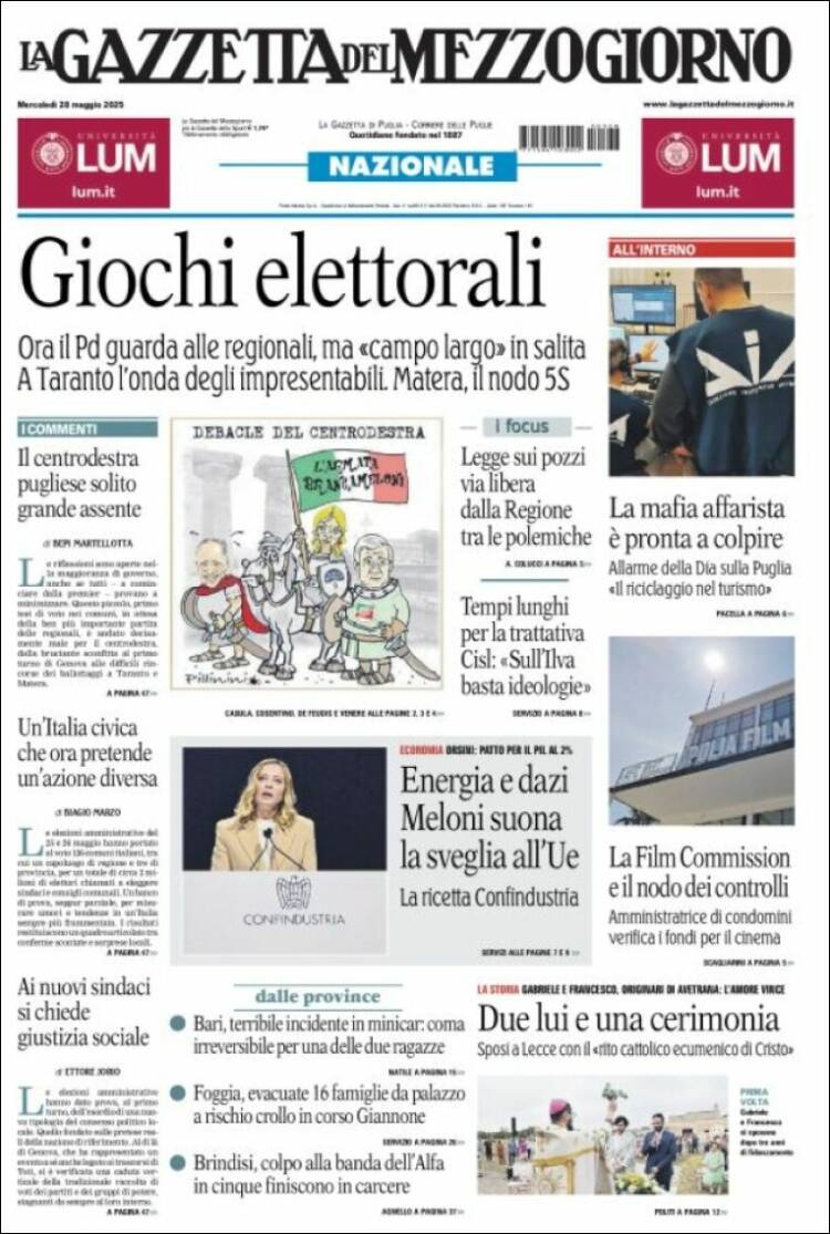Portada de La Gazzetta del Mezzogiorno (Italie)