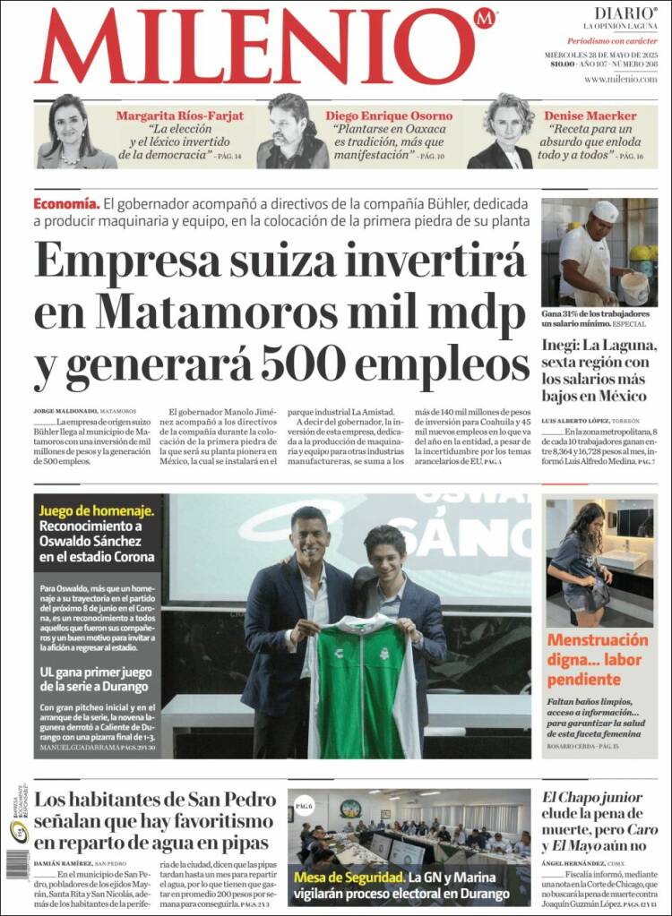 Portada de Milenio - Laguna (Mexico)