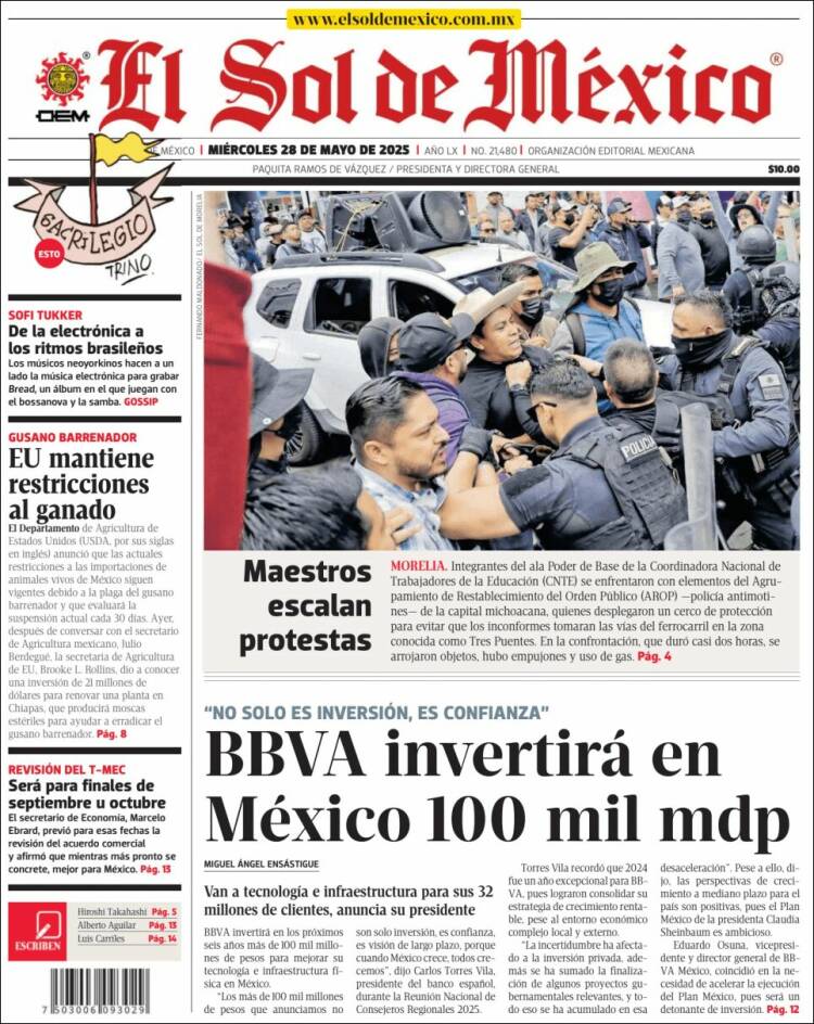 Portada de El Sol de México (Mexico)
