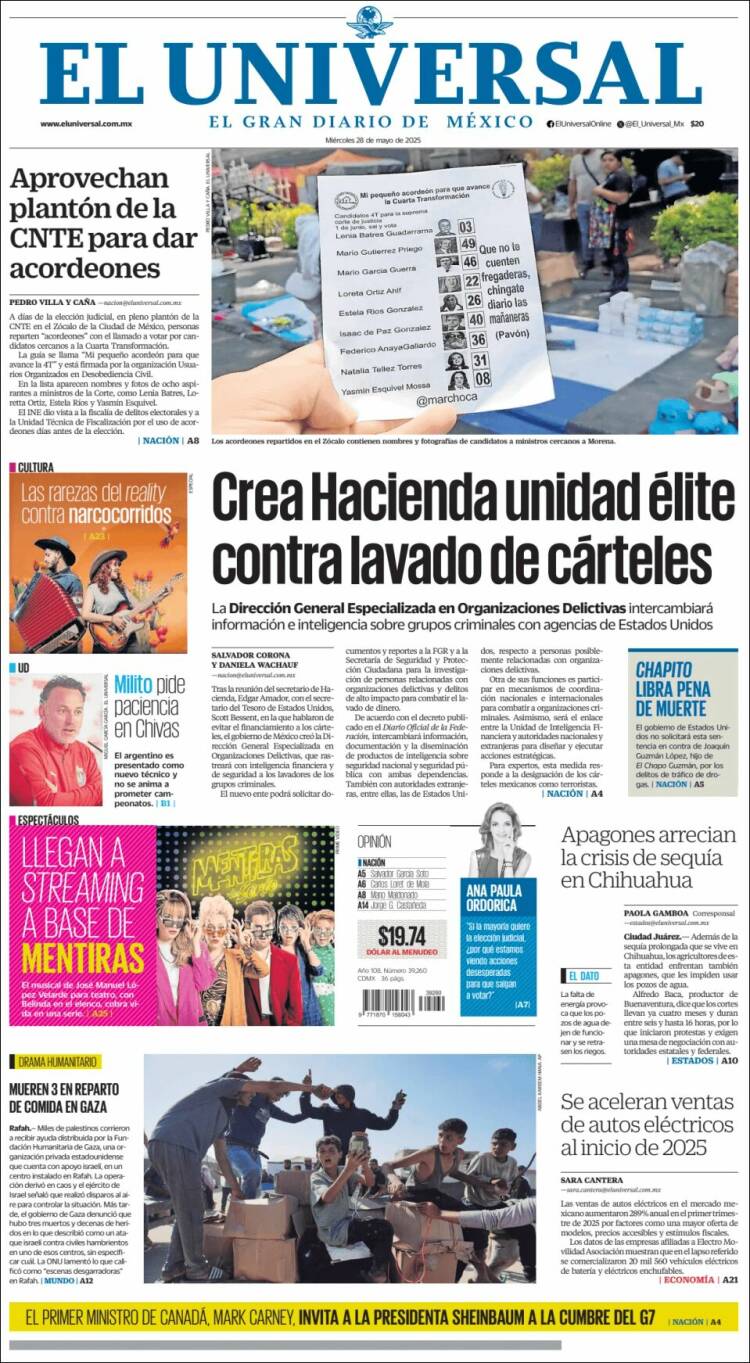Portada de El Universal (México)