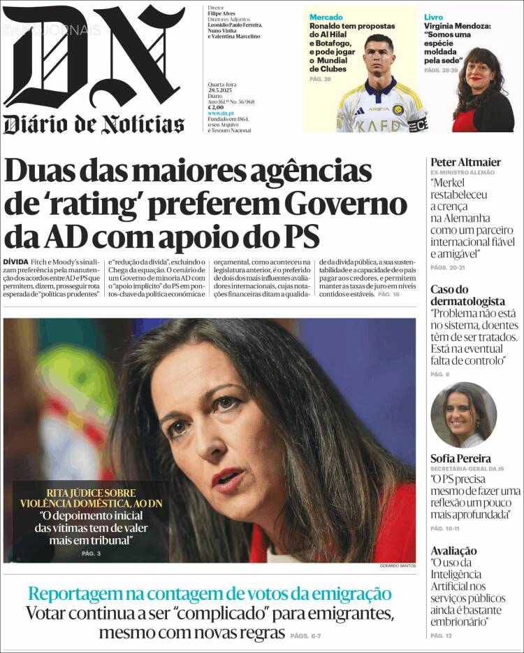 Portada de Diário de Noticias (Portugal)