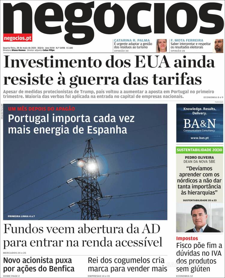 Portada de Jornal de Negócios (Portugal)