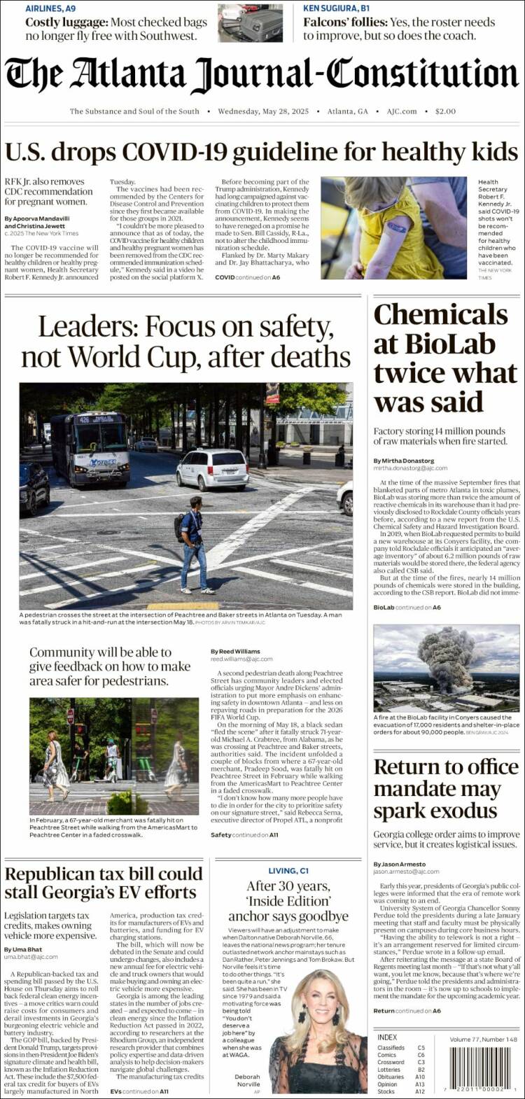 Portada de The Atlanta Journal-Constitution (USA)