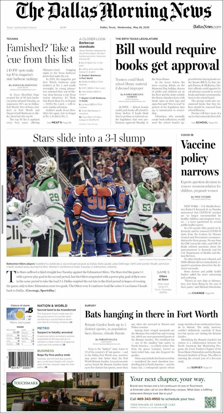 Portada de Dallas Morning News (USA)