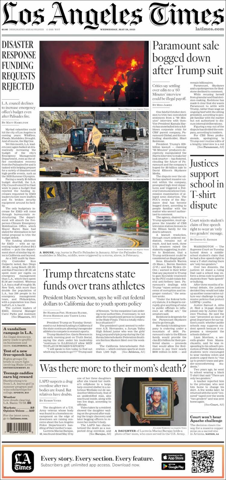 Portada de Los Angeles Times (USA)
