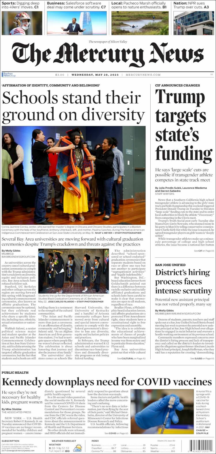 Portada de San Jose Mercury News (USA)
