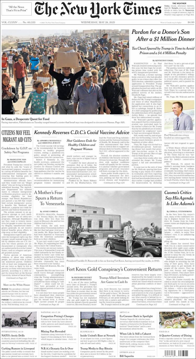 Portada de New York Times (USA)