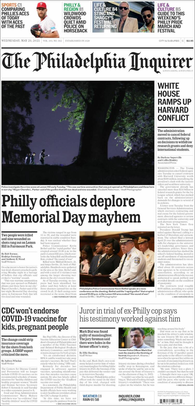 Portada de Philadelphia Inquirer (USA)