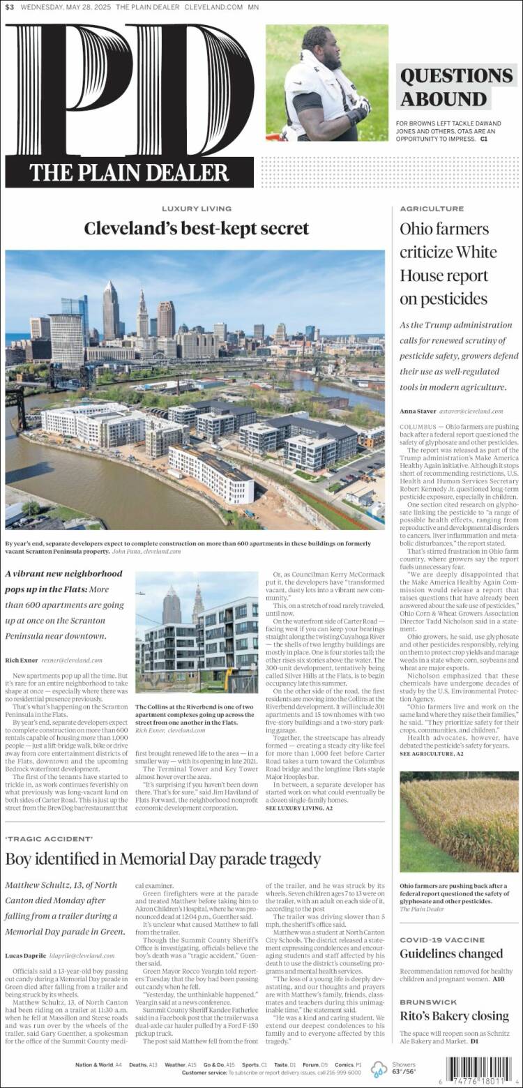 Portada de The Plain Dealer (USA)