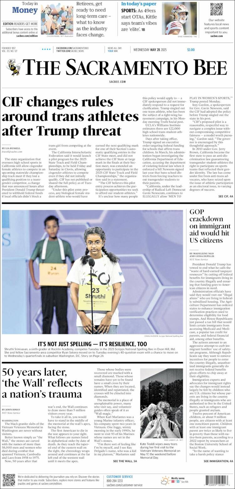 Portada de The Sacramento Bee (USA)