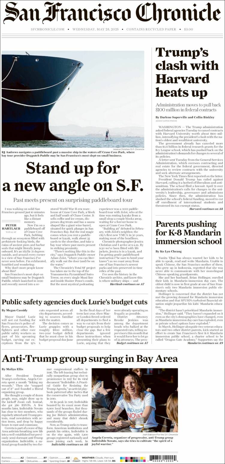 Portada de San Francisco Chronicle (USA)