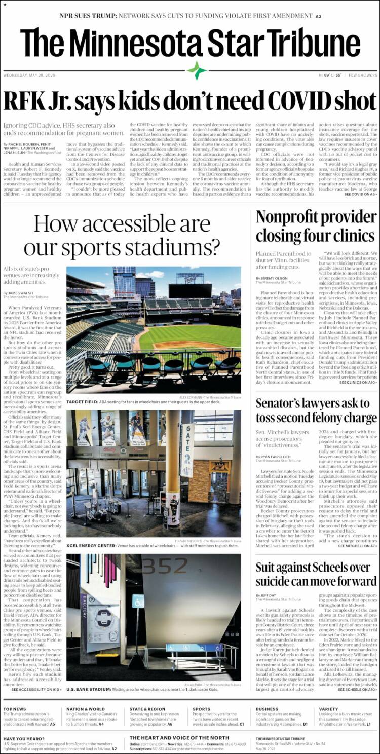 Portada de Star Tribune (USA)