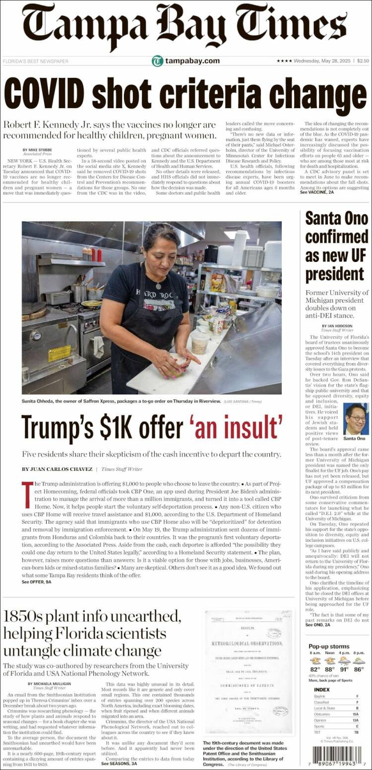 Portada de Tampa Bay Times (USA)