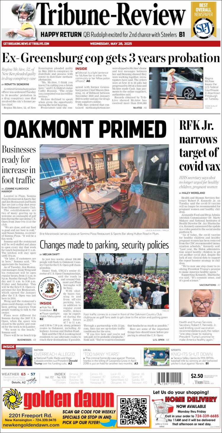 Portada de Tribune-Review (USA)