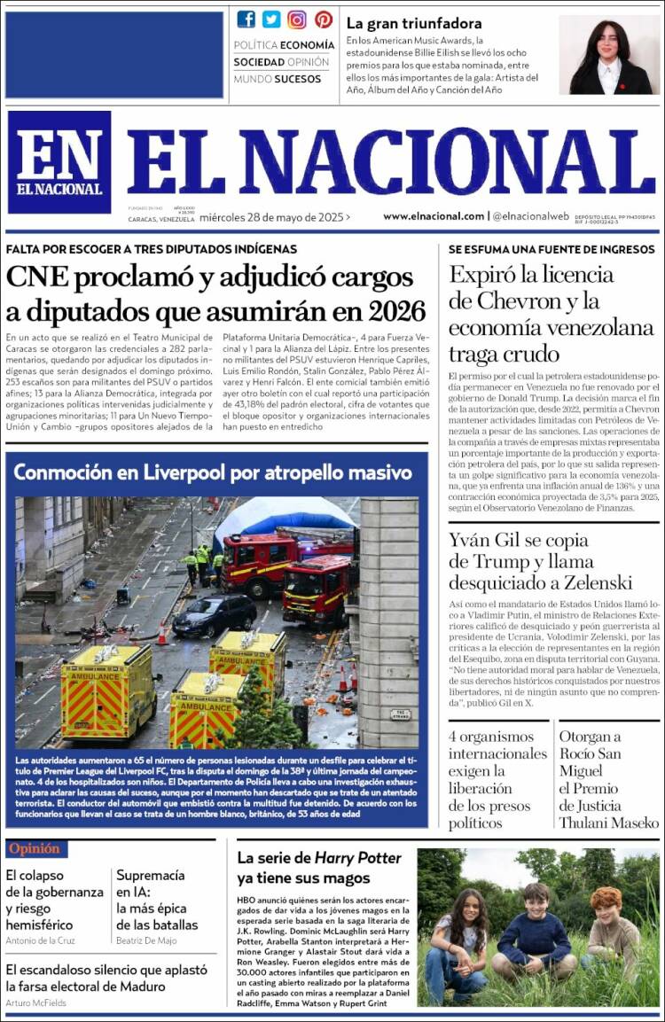 Portada de El Nacional (Venezuela)
