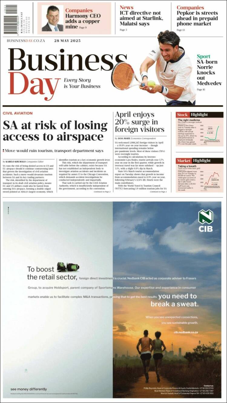 Portada de Business Day (South Africa)