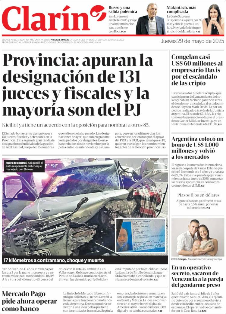 Portada de Clarín (Argentina)