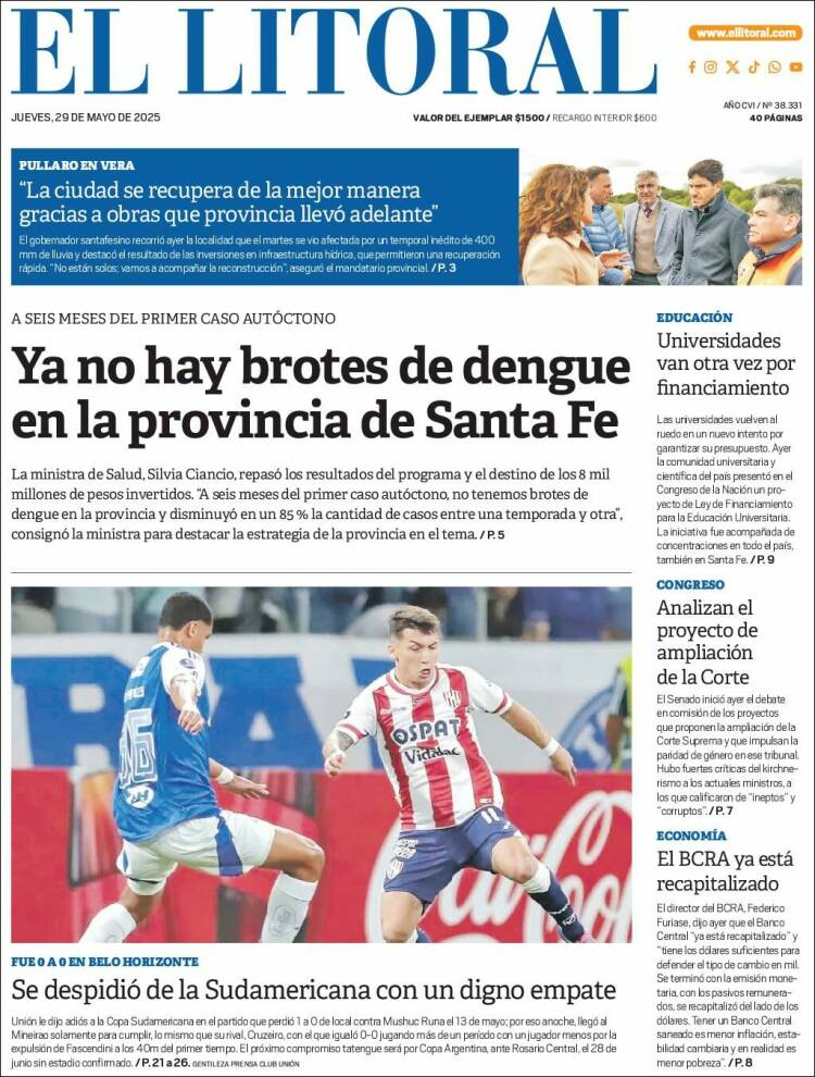 Portada de Diario El Litoral (Argentine)