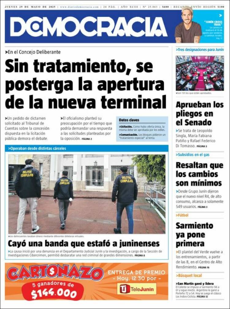 Portada de Diario Democracia (Argentina)